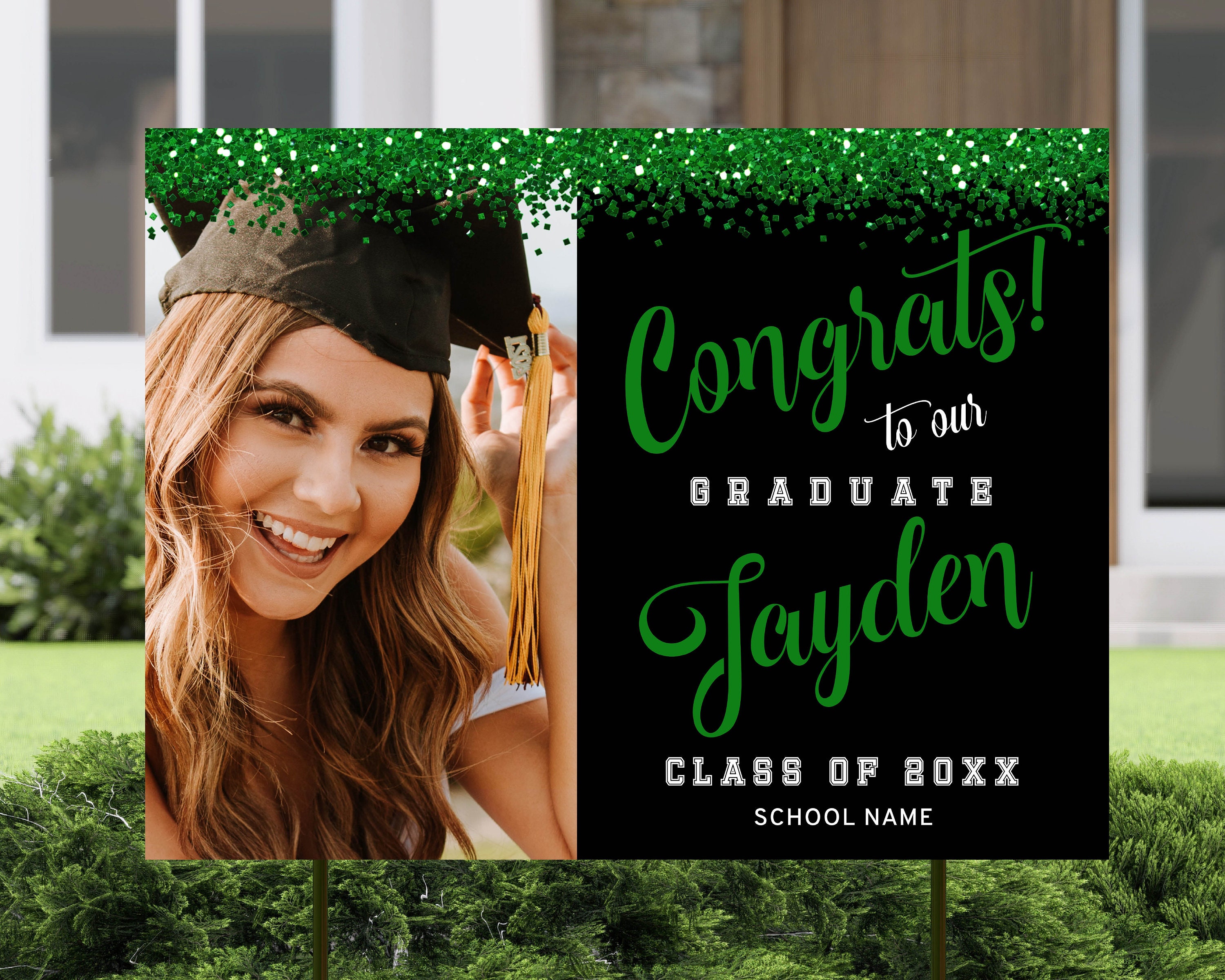 Graduation Yard Sign Template Photo Lawn Sign Green and Etsy