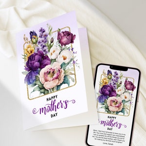 MOTHERS DAY CARD, Electronic Ecard for Mom and Printable Mother's Day Card, Digital Download Happy Mothers Day Card Beautiful Spring Flowers