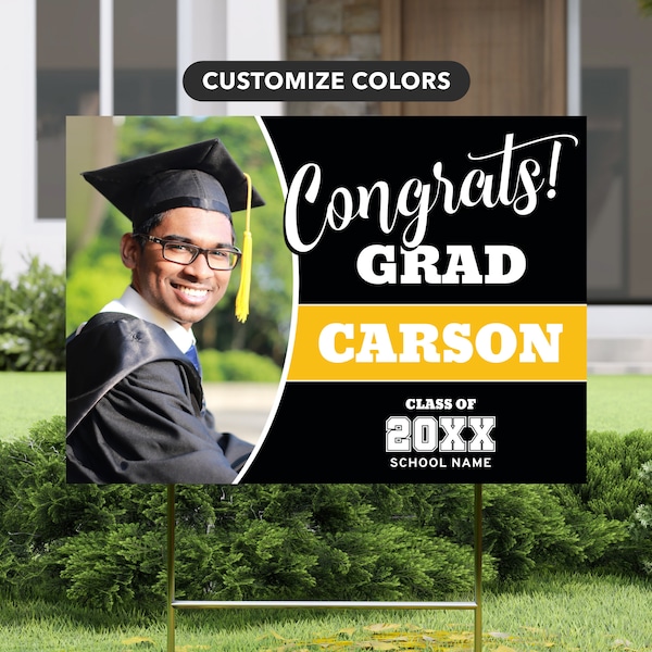 Graduation Yard Sign, Photo Lawn Sign Editable Template, Black and Yellow Graduation Party Decor, High School or College Grad Sign, Class Of