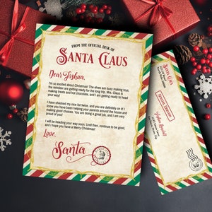 Plantilla de carta de Papá Noel. ¡Carta imprimible que puedes personalizar con el nombre de tu hijo/a! Incluye plantilla de sobre.