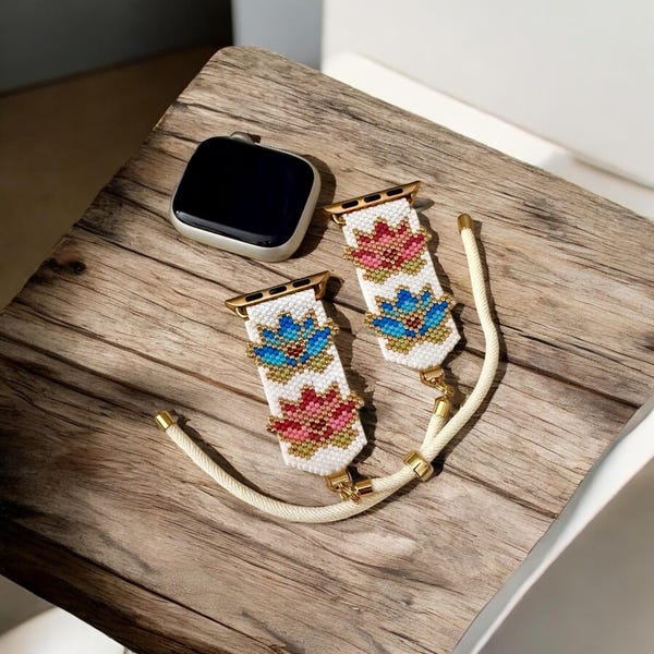 Apple Watch Band Lotus Flower Beaded-Pattern Only