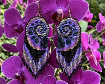 Glittering Purple Shell Fringe Earrings