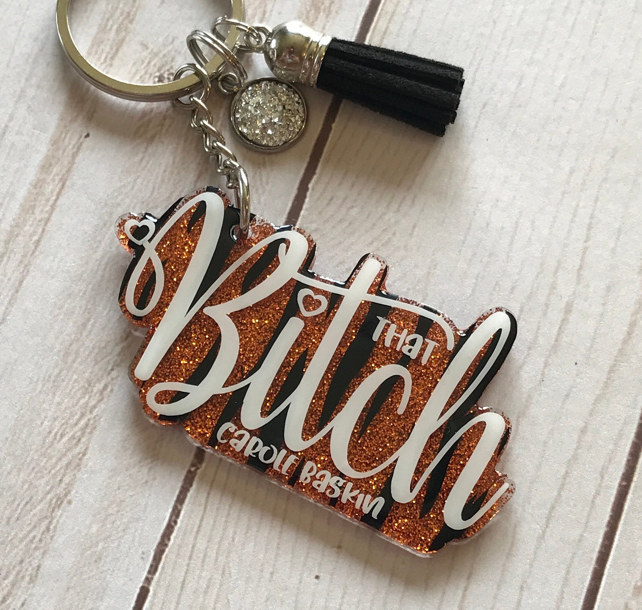 acrylic keychain glitter keychain with tassel tiger king