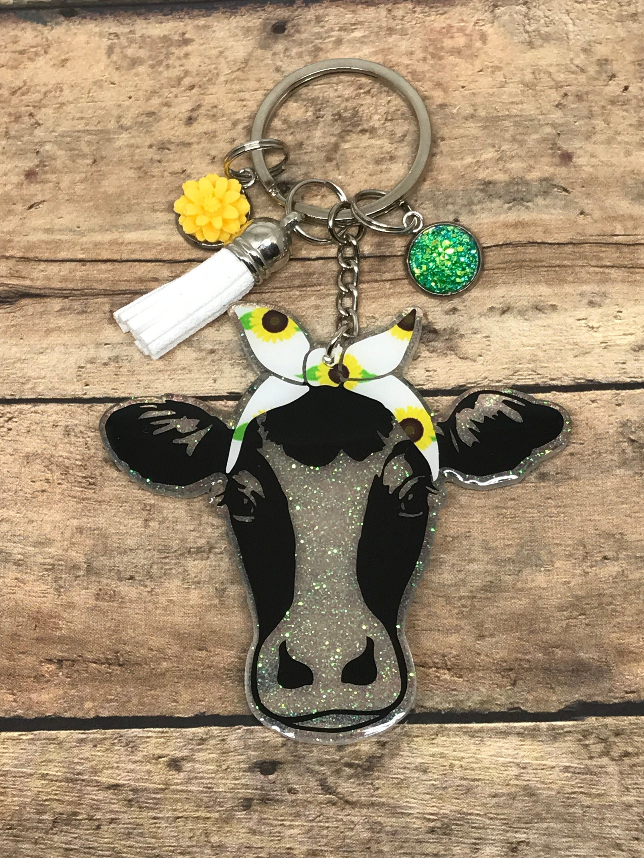 Acrylic Keychain Cow Keychain Cow Face With Bandana Glitter Etsy UK