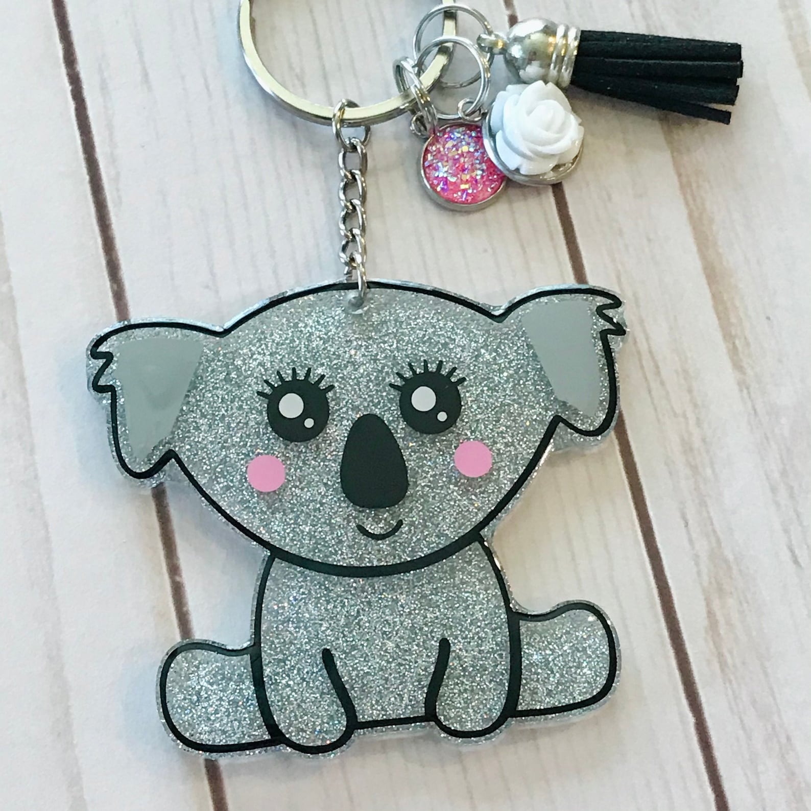 Koala Keychain Baby Koala Keyring Acrylic Glitter Keychain Etsy