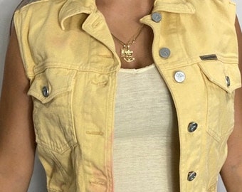 yellow denim vest