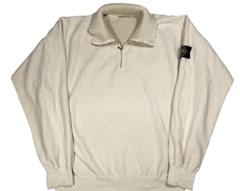 Stone Island crèmekleurige fleece trui met 1/4 rits