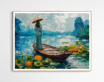 Stunning Vietnam Villager Canoe Art Print | Vietnamese Home Decor, Wall Art, Ideal for the Living Room, Gift for Her
