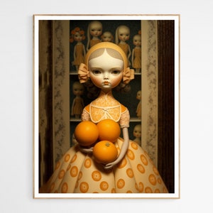 Orange Princess Art Print | Pop Surrealism Fans, Enchanted Doll Art Print, Fairy Tale Inspired Illustration, Magical Gift for Her