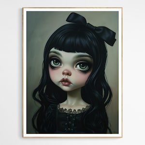 Gothic Doll With a Bow Art Print | Gothic Doll Wall Art, Fantasy and Whimsical Art Collection