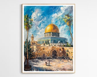 Breathtaking Al-Aqsa Mosque Art Print | Dome of the Rock, Stunning Palestine Mosque Illustration, Religious Wall Art, Unique Islamic Gift