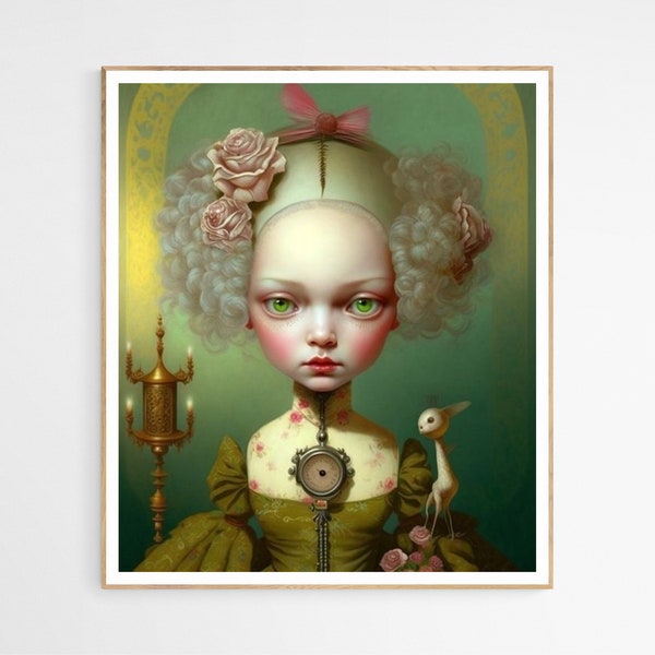 Bunny Queen of Time Art Print | Pop Surrealism Art Decor, Whimsical Fantasy Art Lovers, Perfect for Bedroom Decor