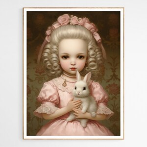 Aurora and The Bunny Art Print | Doll-Themed Art Print, Classic Doll Illustration, Charming Room Decoration, Ideal Birthday Gift