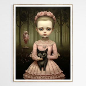 Pink Rose Princess Art Print | Vintage Style Whimsical Decor, Nursery Art Decor, Birthday Gift for Girls