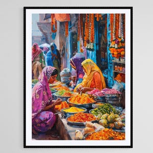 Punjab Street Market Art Print | Vibrant India Wall Decor, Gift for Travel Enthusiasts