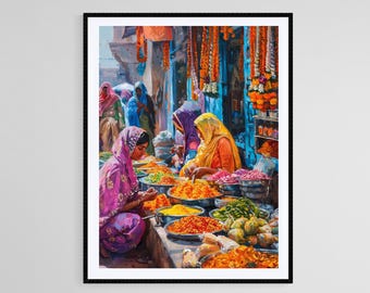 Punjab Street Market Art Print | Vibrant India Wall Decor, Gift for Travel Enthusiasts