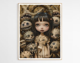 Bethany and the Critters of the Dark Doll Art Print | Eerie Whimsical Doll Art Wall Decor, Rare Gift for Her, Unique Home Decor
