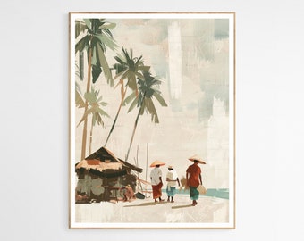 Stampa artistica filippina di un villaggio sulla spiaggia delle Filippine / Eredità filippina, Collezione Heritage Art, Regalo unico per l'inaugurazione della casa