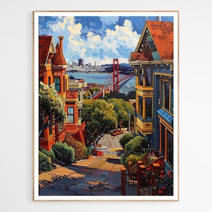 San Francisco Ansicht Kunstdruck | Kalifornien Wand-Dekor, lebendige San Francisco Landschaft für Home Office, Golden Gate Bridge