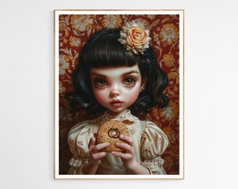 Julie the Doll Cookie Art Print | Eerie Fantasy-Inspired Art Decor, Spooky Accent for Living Room, Rare Gift for Art Collectors