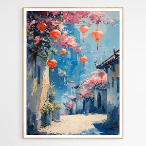 Vietnam Hues of Blue Lanterns Art Print | Vietnamese Culture Home Decor, Vietnam Travel Print, Gift for Her, Ideal for Living Room