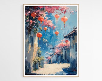 Vietnam Hues of Blue Lanterns Art Print | Vietnamese Culture Home Decor, Vietnam Travel Print, Gift for Her, Ideal for Living Room