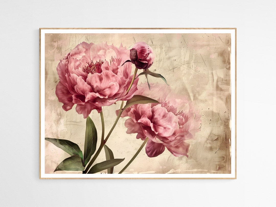 Vintage Pink Peonies Art Print | Vintage Flower Home Decor, Botanical ...