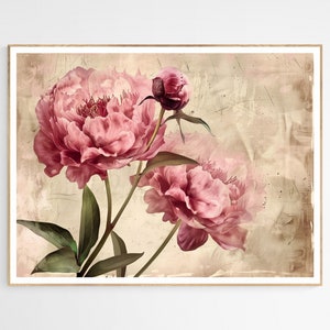 Vintage Pink Peonies Art Print | Vintage Flower Home Decor, Botanical Wall Decor, Home Office Art, Mother&#39;s Day Gift