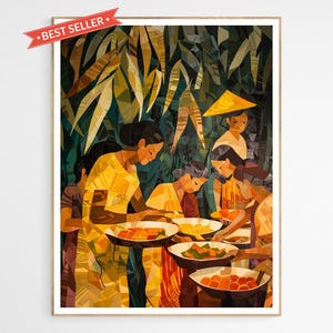 Filipino Feast Kamayan Art Print | Vibrant Cultural Celebration Scene, Wall Decor for Home & Gift for Food Lovers