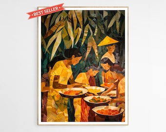 Filipino Feast Kamayan Art Print | Vibrant Cultural Celebration Scene, Wall Decor for Home & Gift for Food Lovers