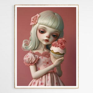 Petunia and the Cupcake Doll Art Print | Vintage Inspired Fantasy Wall Decor, Nursery Room Wall Art, Ideal Birthday Gift for Her