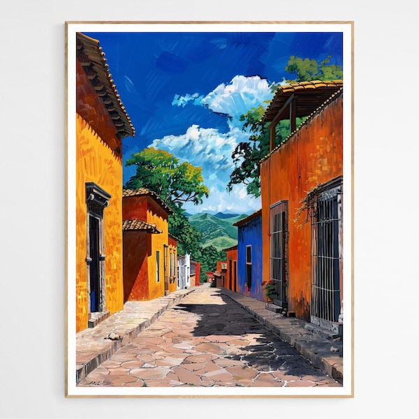 Mexican Street Scene Art Print | Mexican Culture Art Decor, Vibrant Folk Art Wall Decor, Perfect Kitchen Accent