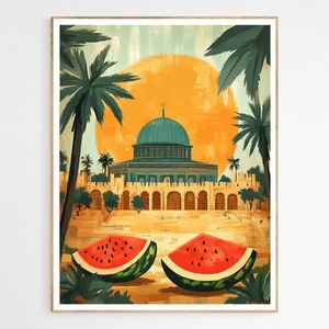 Slices of Palestine Art Print | Modern Palestinian Wall Decor, Handmade Cultural Poster, Watermelon Illustration