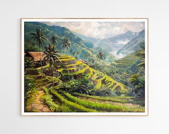 Stampa artistica "Essenza delle terrazze di riso di Banaue" / Arte filippina, vivace decorazione murale culturale, arte filippina, pezzo raro da collezione d'arte