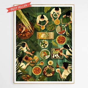Family Meal Filipino Boodle Fight Feast Art Print | Pinoy Art Decor, Filipino Cuisine, Perfect Gift for Art Lovers, Philippines Travel