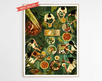 Family Meal Filipino Boodle Fight Feast Art Print | Pinoy Art Decor, Filipino Cuisine, Perfect Gift for Art Lovers, Philippines Travel