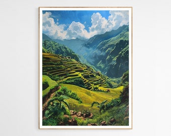Stampa artistica con le maestose terrazze di riso di Banaue / Decorazione murale ispirata al patrimonio filippino, regalo perfetto per gli amanti dei viaggi, decorazione culturale