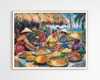 Stampa artistica "Festa delle generazioni filippine della vita" / Festa Kamayan, decorazione artistica della vita del villaggio filippino, regalo ideale per inaugurazioni di case