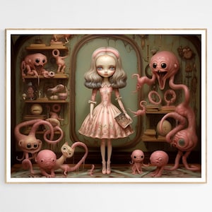 Pretty Pink Monster Queen Art Print | Strange Fantasy Art Decor, Gifts for Her, Fans of Surrealism