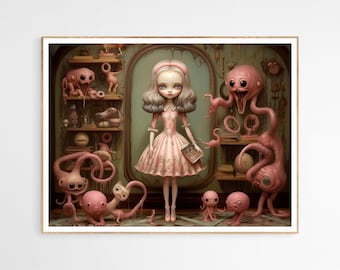 Pretty Pink Monster Queen Art Print | Strange Fantasy Art Decor, Gifts for Her, Fans of Surrealism