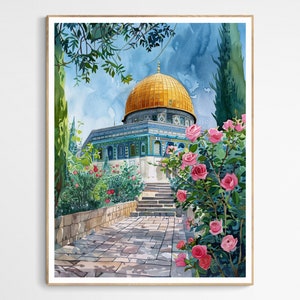 Vibrant Al-Aqsa Mosque, Dome of the Rock Art Print | Palestine Wall Decor, Ramadan Art Gift, Islamic Home Decor, Faith Inspired Art