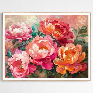 Stampa artistica floreale mozzafiato con peonie vintage / Decorazione per la casa con fiori vintage, elegante decorazione floreale da parete, regalo per il suo compleanno