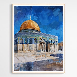 Unique Al-Aqsa Mosque Art Print | Palestine Dome of the Rock, Old Architecture, Vibrant Decoration Artwork, Spiritual Home Decor, Eid Gift