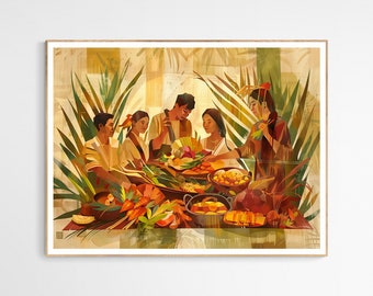 Filipino Kamayan Feast Art Print | Vibrant Cultural Dining Scene, Wall Decor for Food Lovers, Unique Housewarming Gift, Philippines Travel