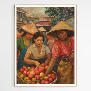 Filipino Women Apples Art Print |  Filipino Heritage Art Print, Philippines Cultural Art Wall Decor, Perfect Housewarming Gift