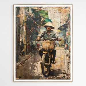 Vietnam Villager Motorcycle Art Print | Vietnam Culture Artwork, Asian Inspired Art Print, Wall Hanging, Cultural Gift