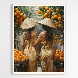 Two Vietnamese Ladies in Vietnam Art Print | Traditional Vietnamese Culture, Perfect for Living Room Display, Gift for Art Enthusiasts