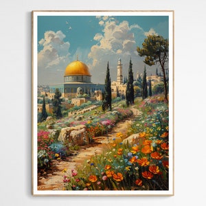 Tranquil Al-Aqsa Mosque Art Print | Dome of the Rock, Beautiful Palestine Mosque Illustration, Islamic Gift for Art Lovers