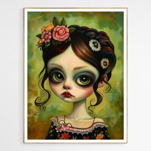 Mira Queen of Flowers Art Print | Unique Doll Art Gift, Elegant Wall Art, Living Room Decor