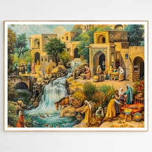 Riverside Bazaar in Ancient Persia Art Print | Vibrant Cultural Wall Art, Perfect for Home Decor, Unique Housewarming Gift